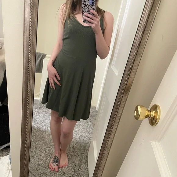 olive green skater dress Elowyn Linen Blend Skater Dress main image 0